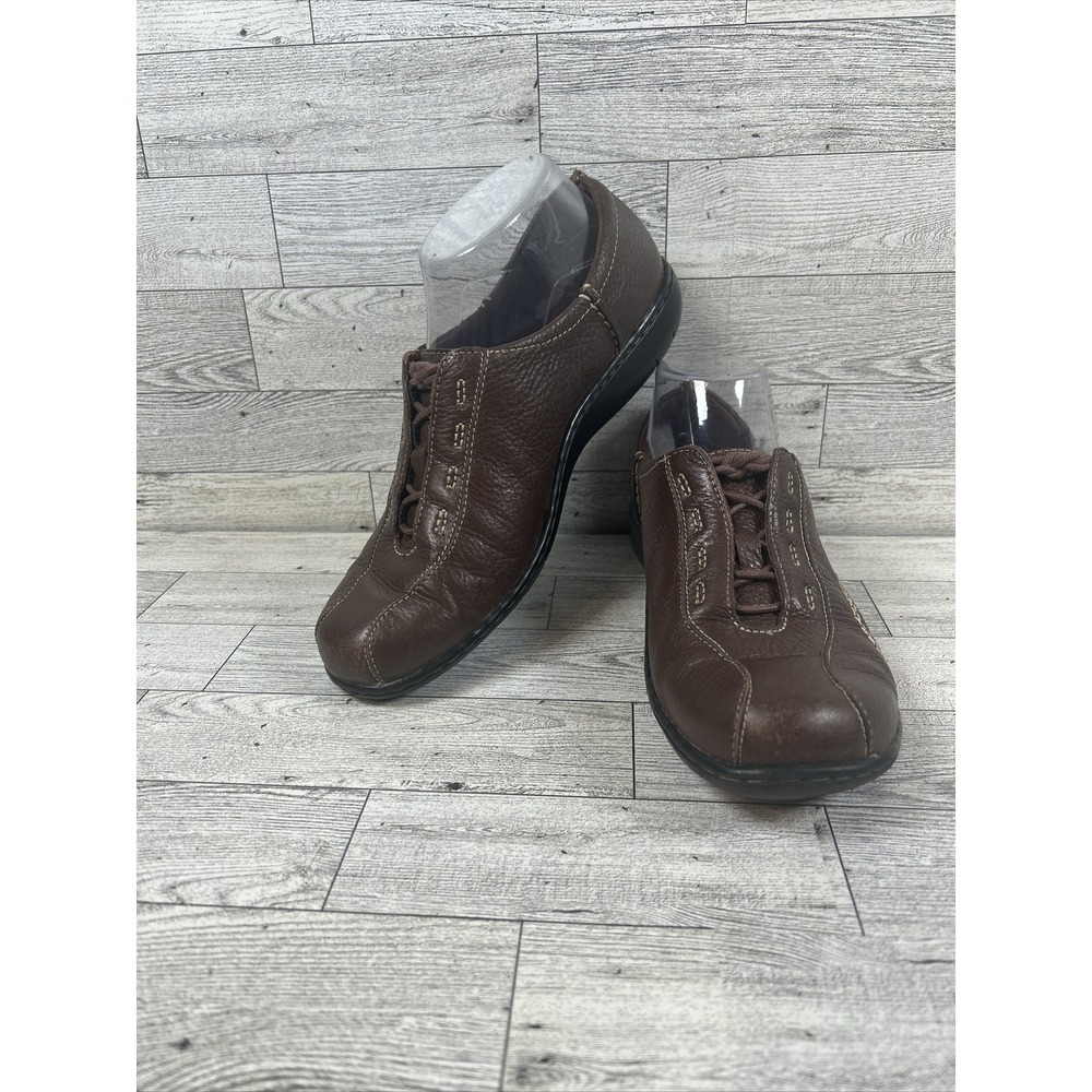 Clarks Shoes Womens 7.5M Bicycle Toe Oxford Sneakers Comfort 84706 Brown Leather